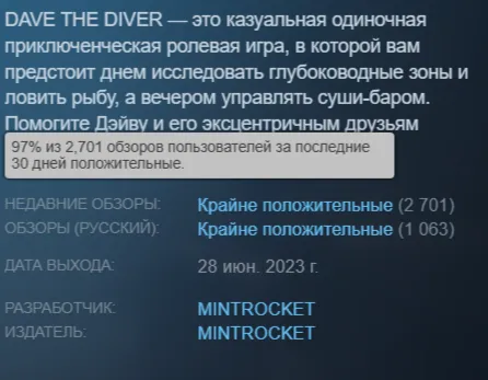Отзывы на Dave the Diver