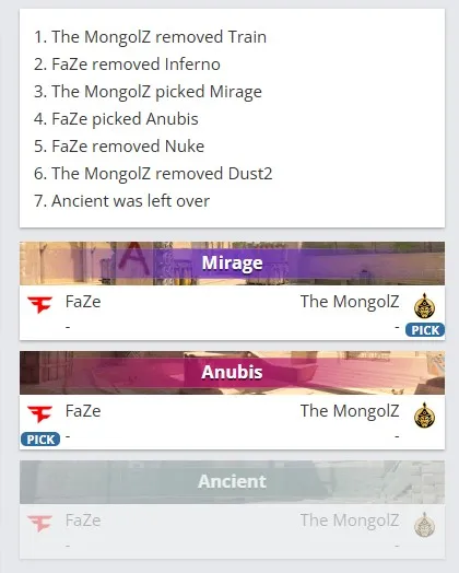 Выбор карт в матче FaZe Clan – The MongolZ