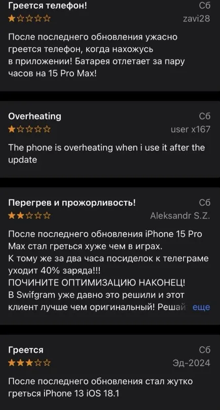 Отзывы в App Store о Telegram