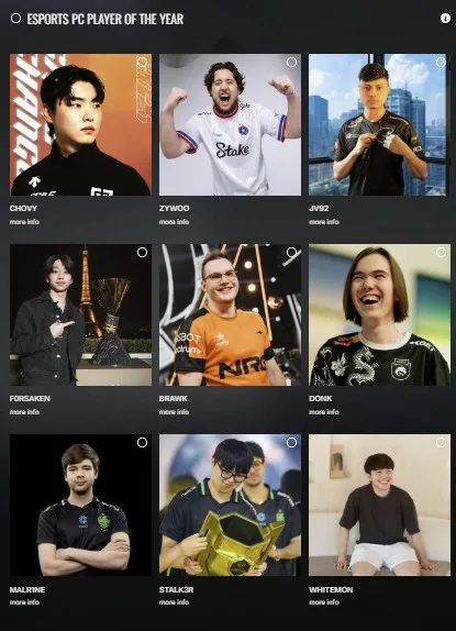 Номинация «Игрок 2025 года на ПК» (Esports PC Player of the Year)