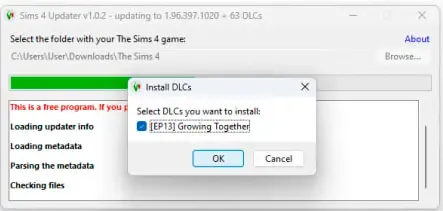 Скачивание нового дополнения через Sims 4 Updater