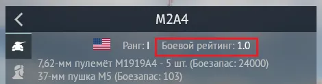 Боевой рейтинг техники можно посмотреть на левой панели с описанием модели