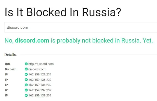 По данным isitblockedinrussia.com, в России сохраняется доступ к discord.com
