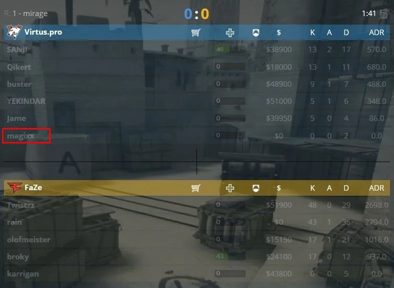 Magixx на сервере во время матча Virtus.pro — FaZe Clan