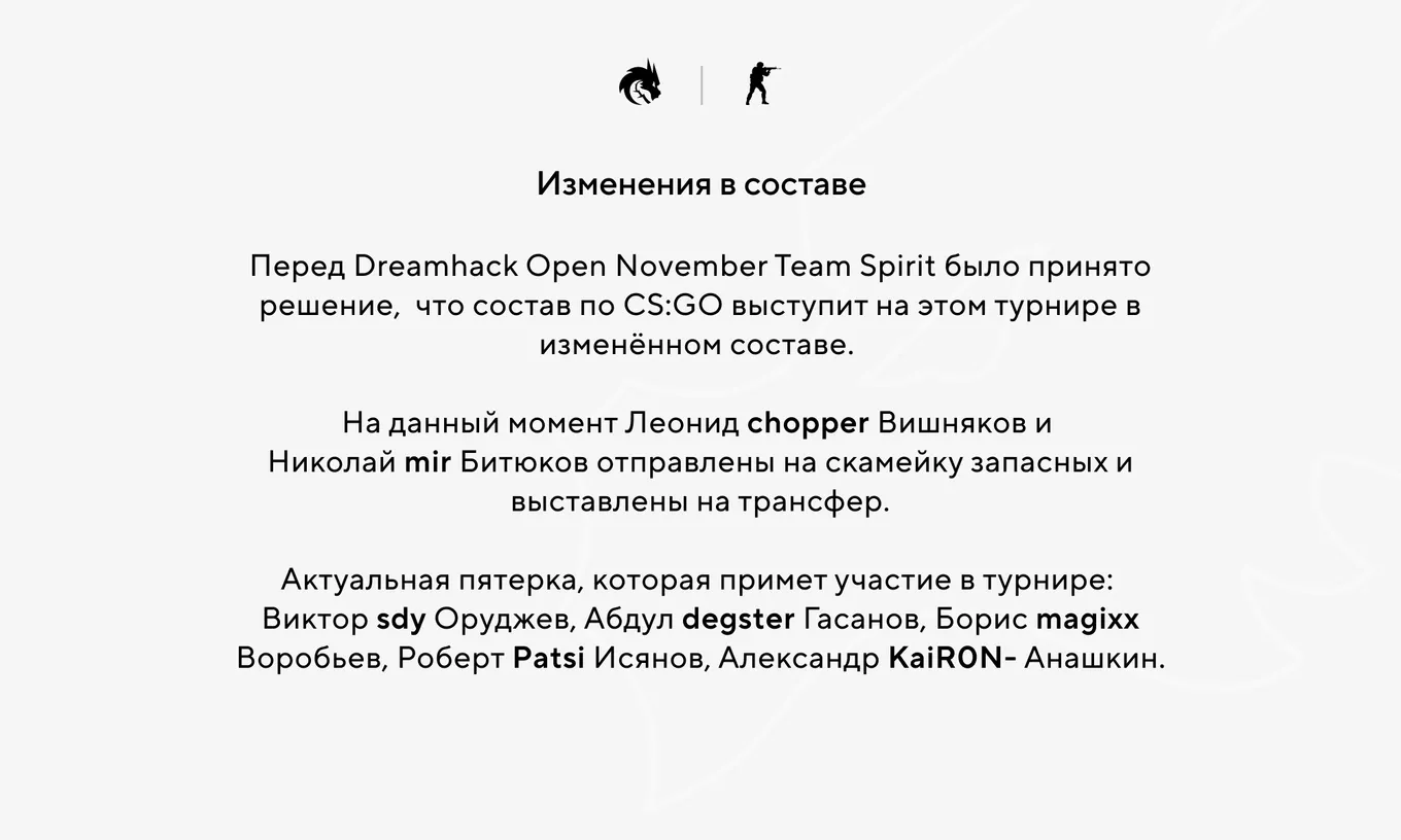 Заявление Team Spirit