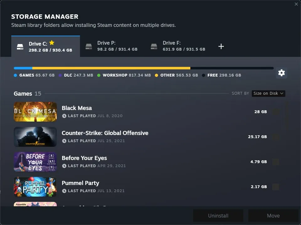 Обновлённый менеджер файлов библиотеки Steam