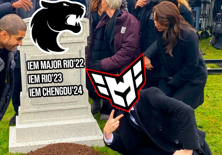 Мем в социальных сетях Heroic после победы над FURIA Esports в рамках IEM Chengdu 2024