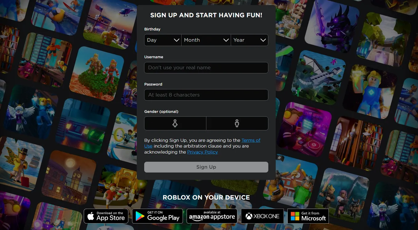 Для регистрации в Roblox заполните анкету и установите платформу на девайс