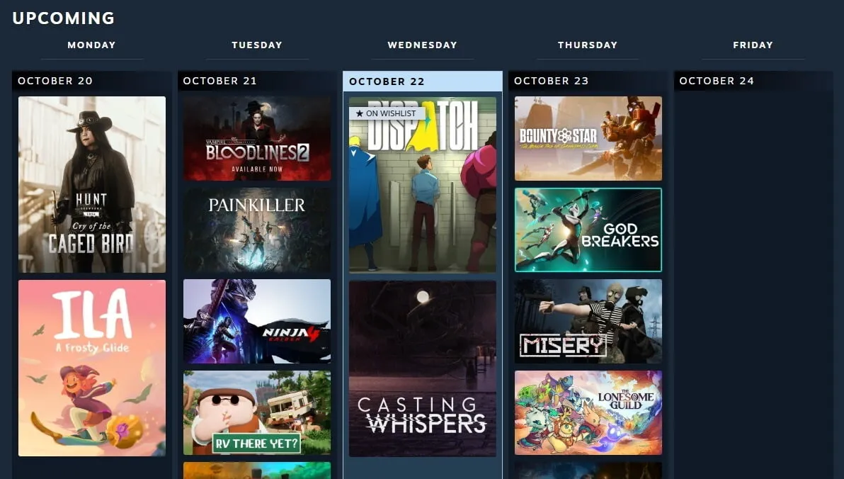 Календарь релизов в Steam