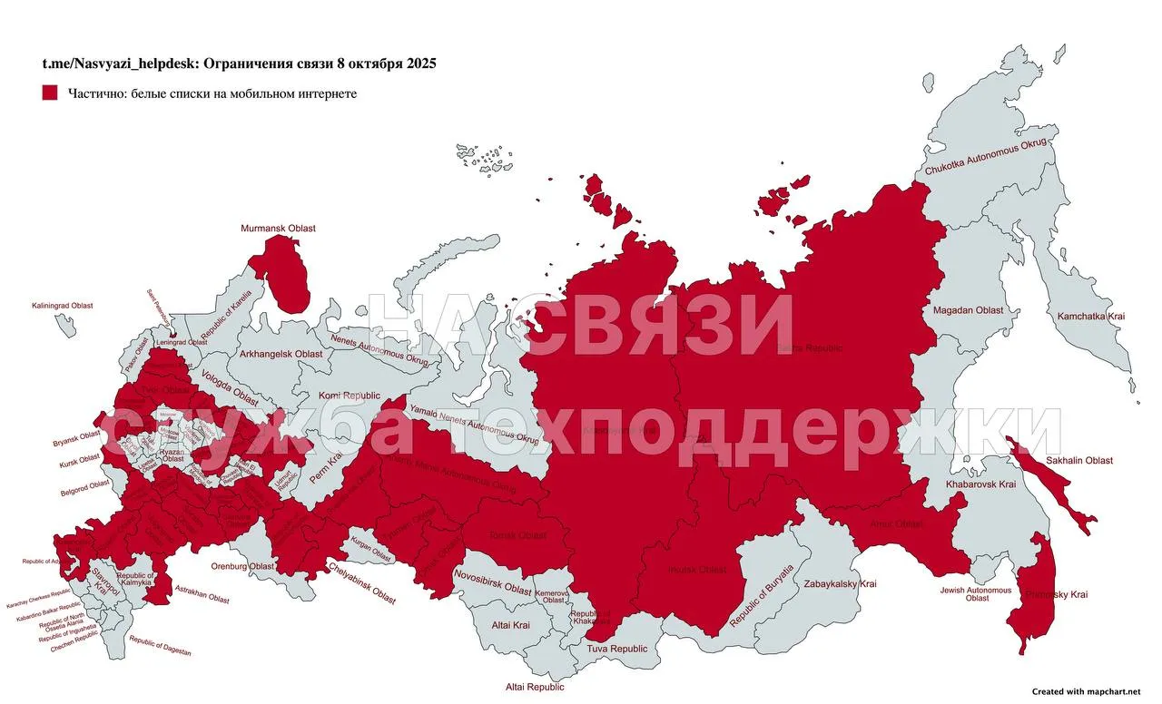 Регионы РФ, в которых якобы активирован «Белые списки»