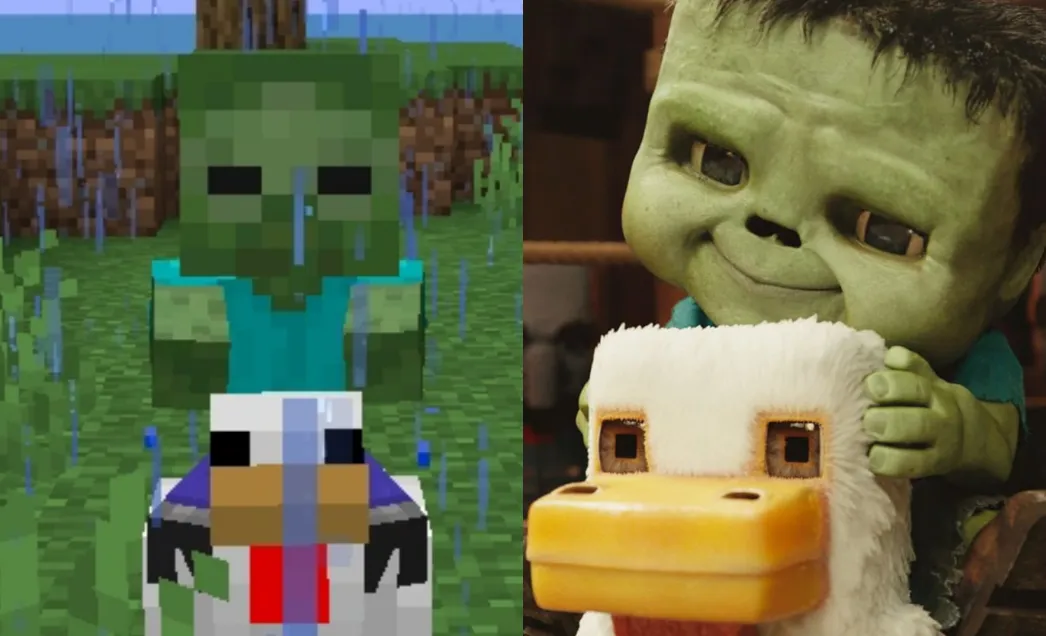 Сравнение: Chicken Jockey в игре Minecraft и Chicken Jockey в фильме «Майнкрафт в кино»