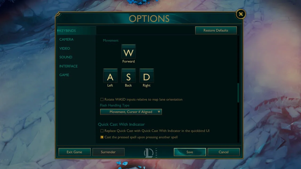 Скриншот настроек из League of Legends