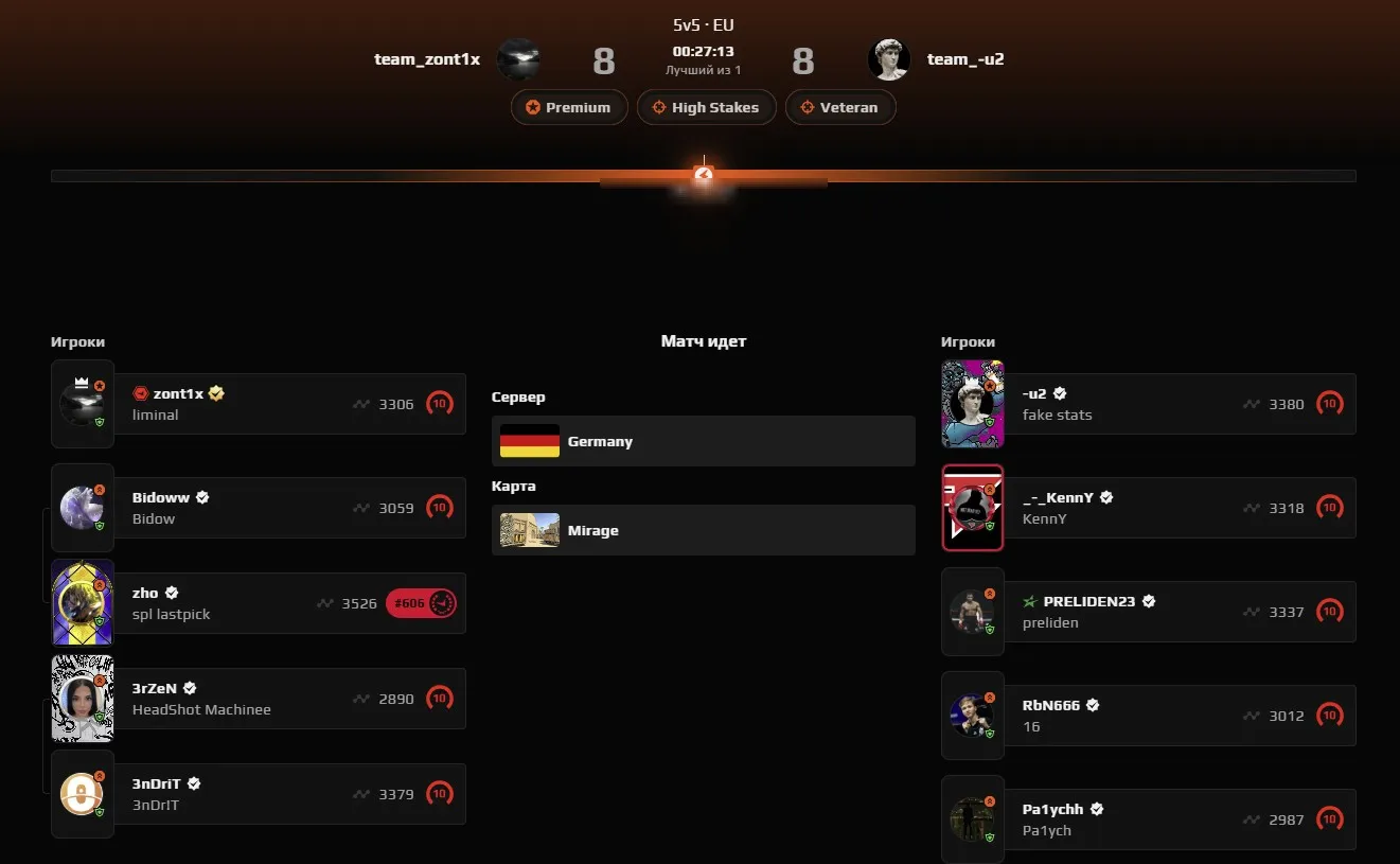 Матч zont1x на FACEIT