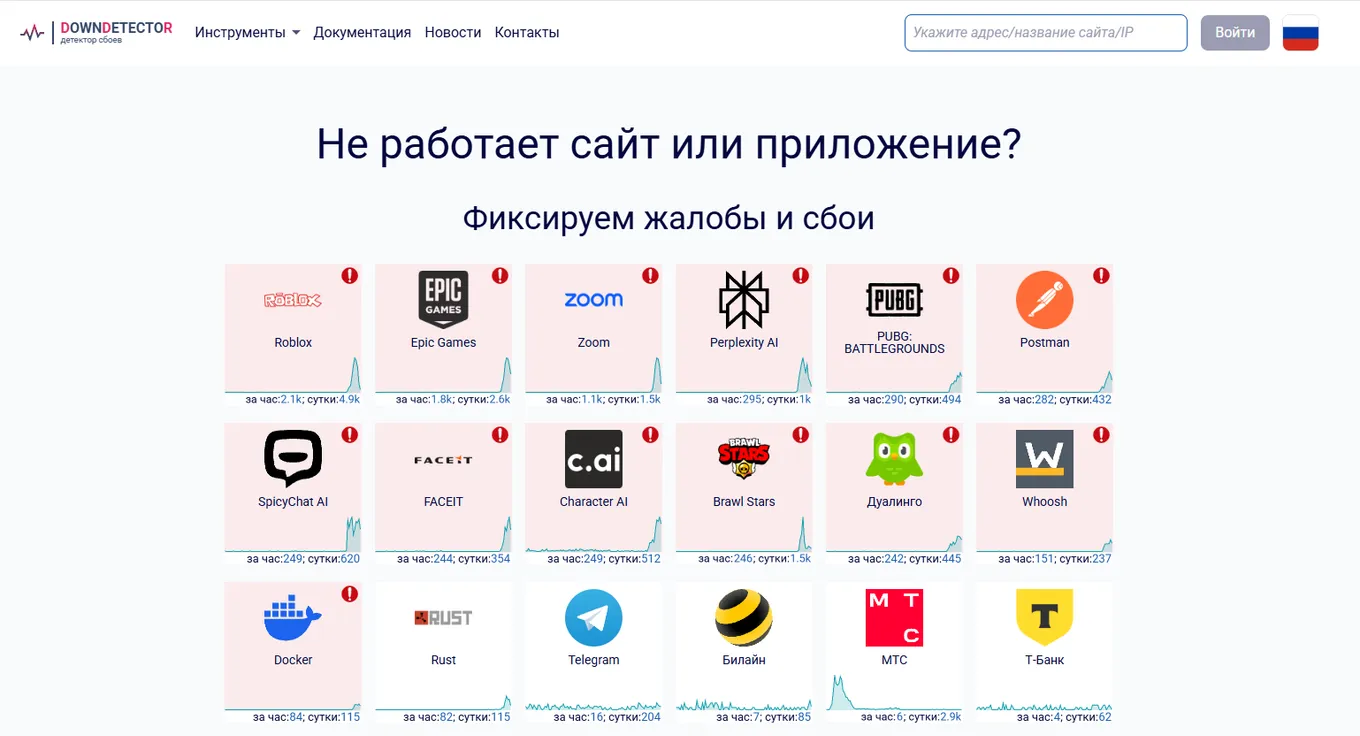 Указанные в «красных» квадратах сервисы попали под волну сбоев на фоне неполадок Amazon Web Services