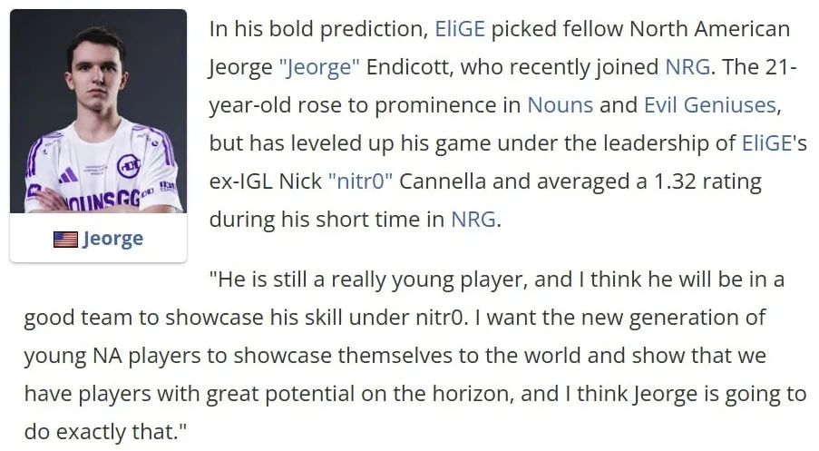 Прогноз Джонатана EliGE Яблоновскиа на 2025 год для топа-20 от HLTV