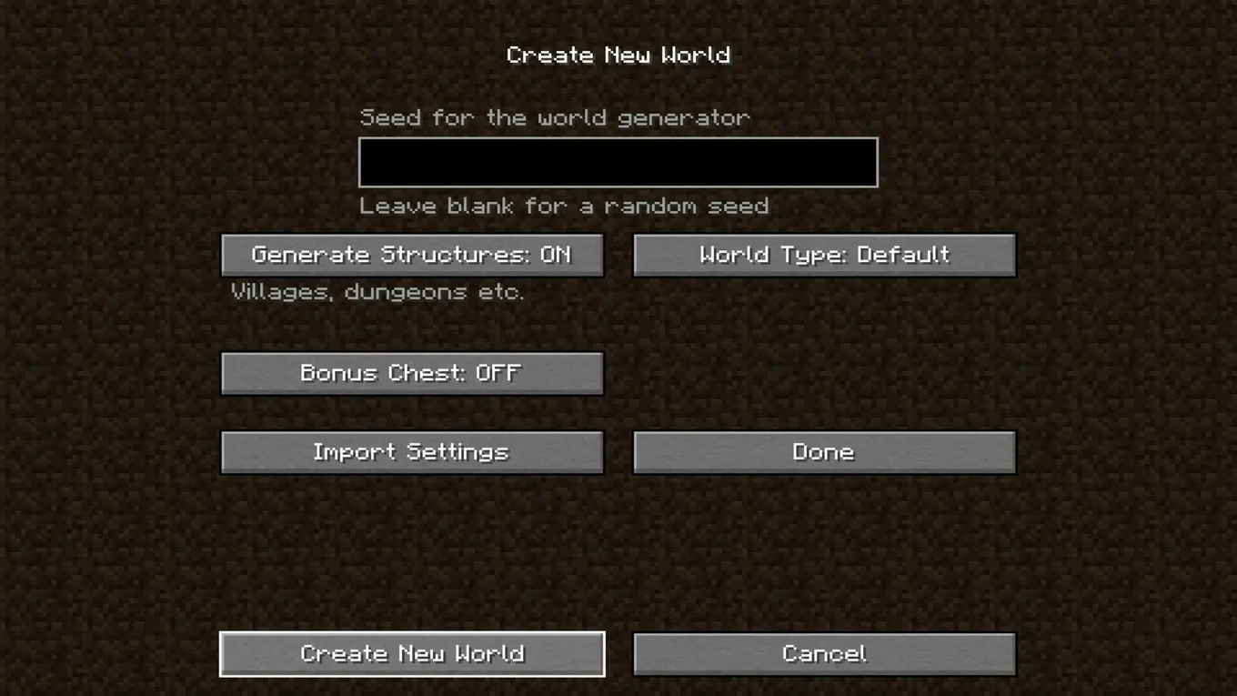 Ввод сида мира в Minecraft