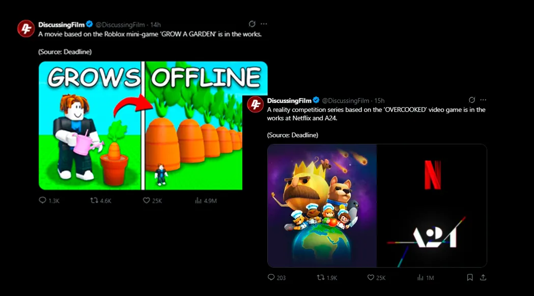 Ранее официальный аккаунт DF сообщал о слухах про фильмы на основе Grows Garden из ROBLOX, а также Overcooked