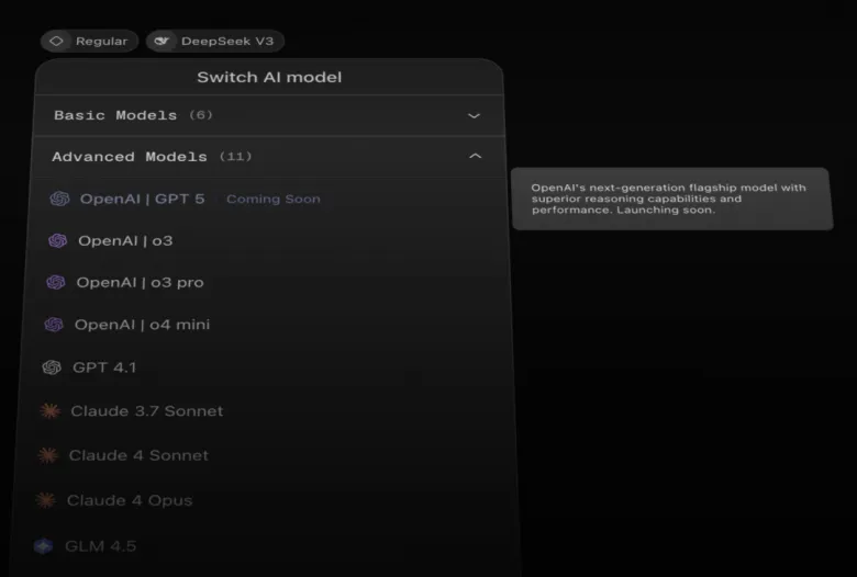 Платформа для создания ИИ-агентов flowith показала GPT-5 в своем интерфейсе