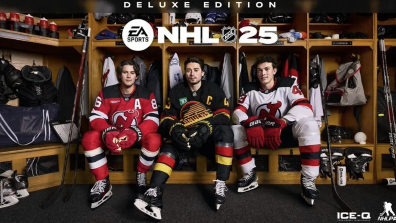 Джек, Куинн и Люк Хьюзы на обложке NHL 25