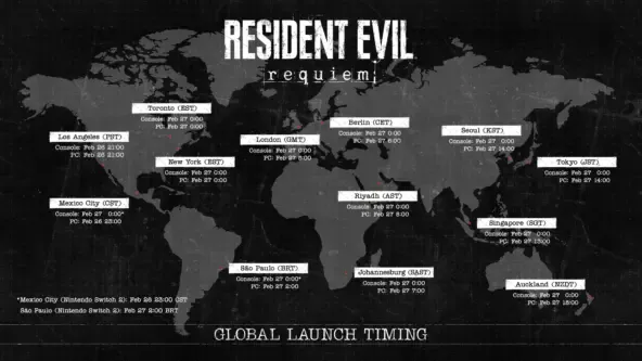 карта глобального времени запуска Resident Evil Requiem