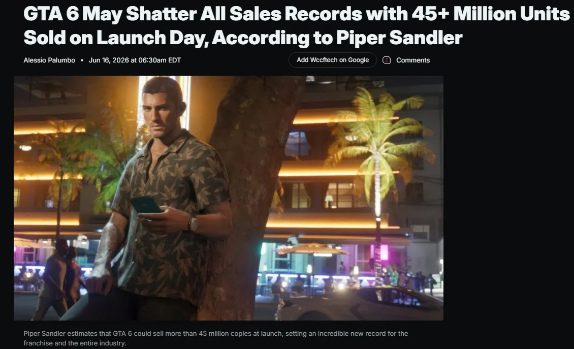 Аналитики инвестиционного банка Piper Sandler спрогнозировали рекордный старт Grand Theft Auto VI