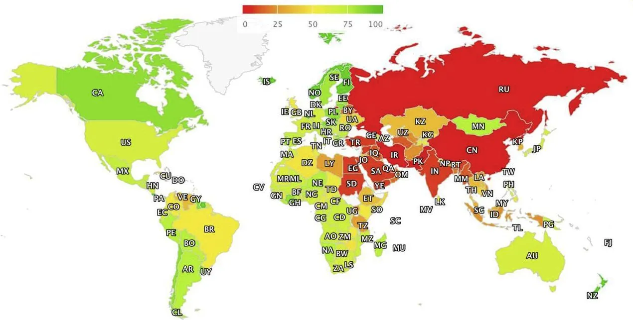 Доступность свободного «Интернета» в мире