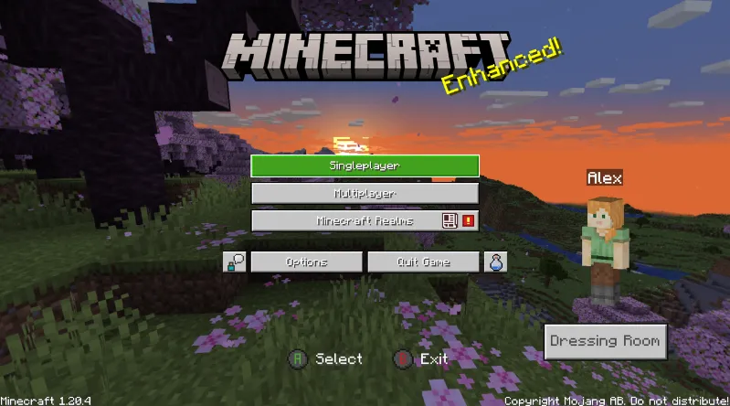 Главное меню в Minecraft