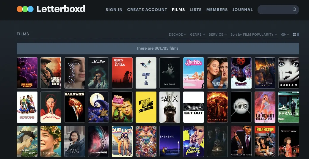 Интерфейс Letterboxd