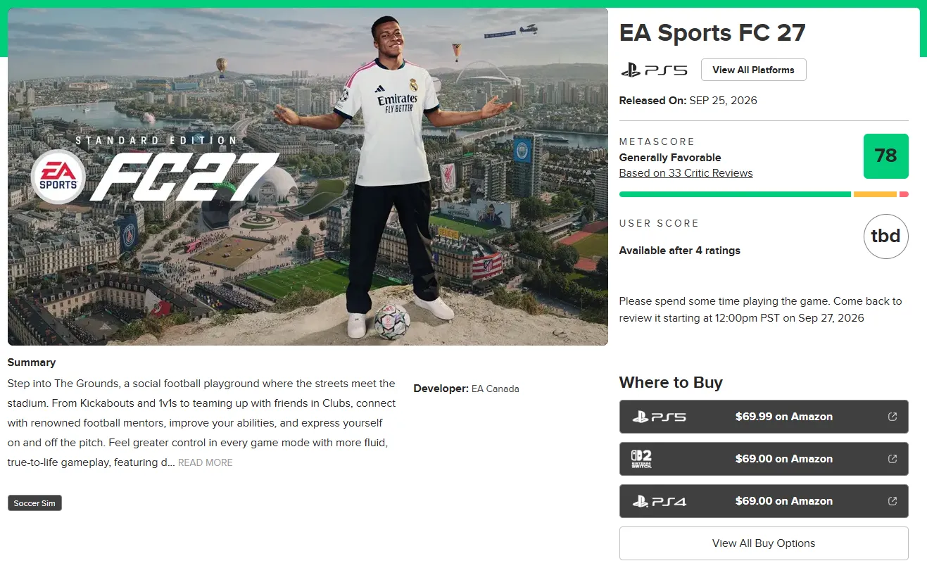 Критики оценили EA FC 27 куда выше, чем рядовые игроки