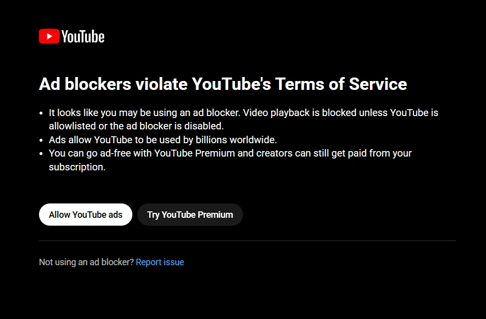 Просьба отключить рекламу на YouTube