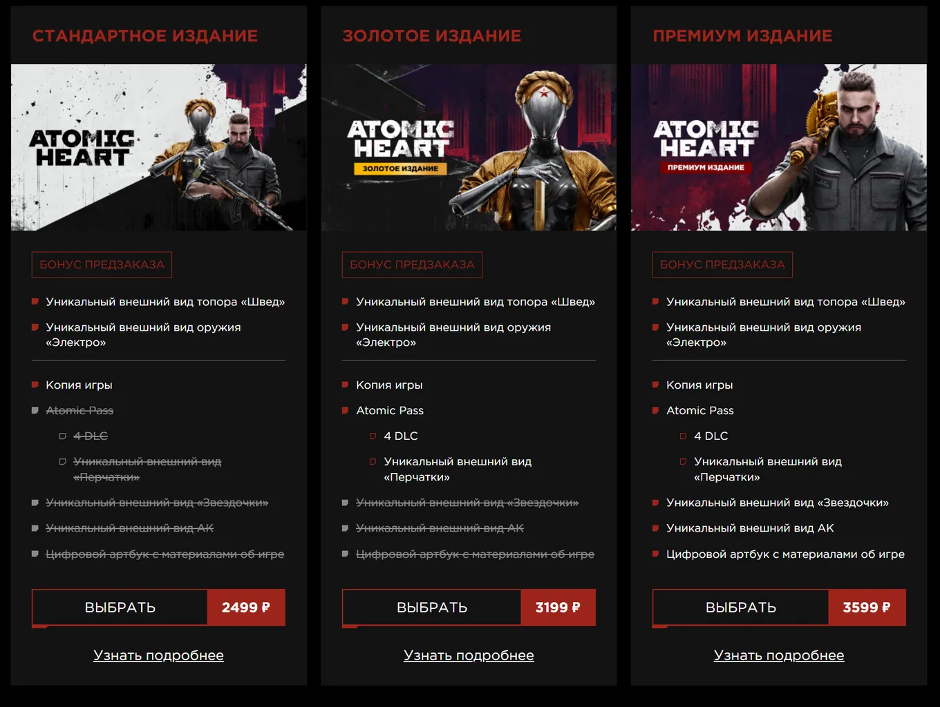 Издания Atomic Heart, состав и цена