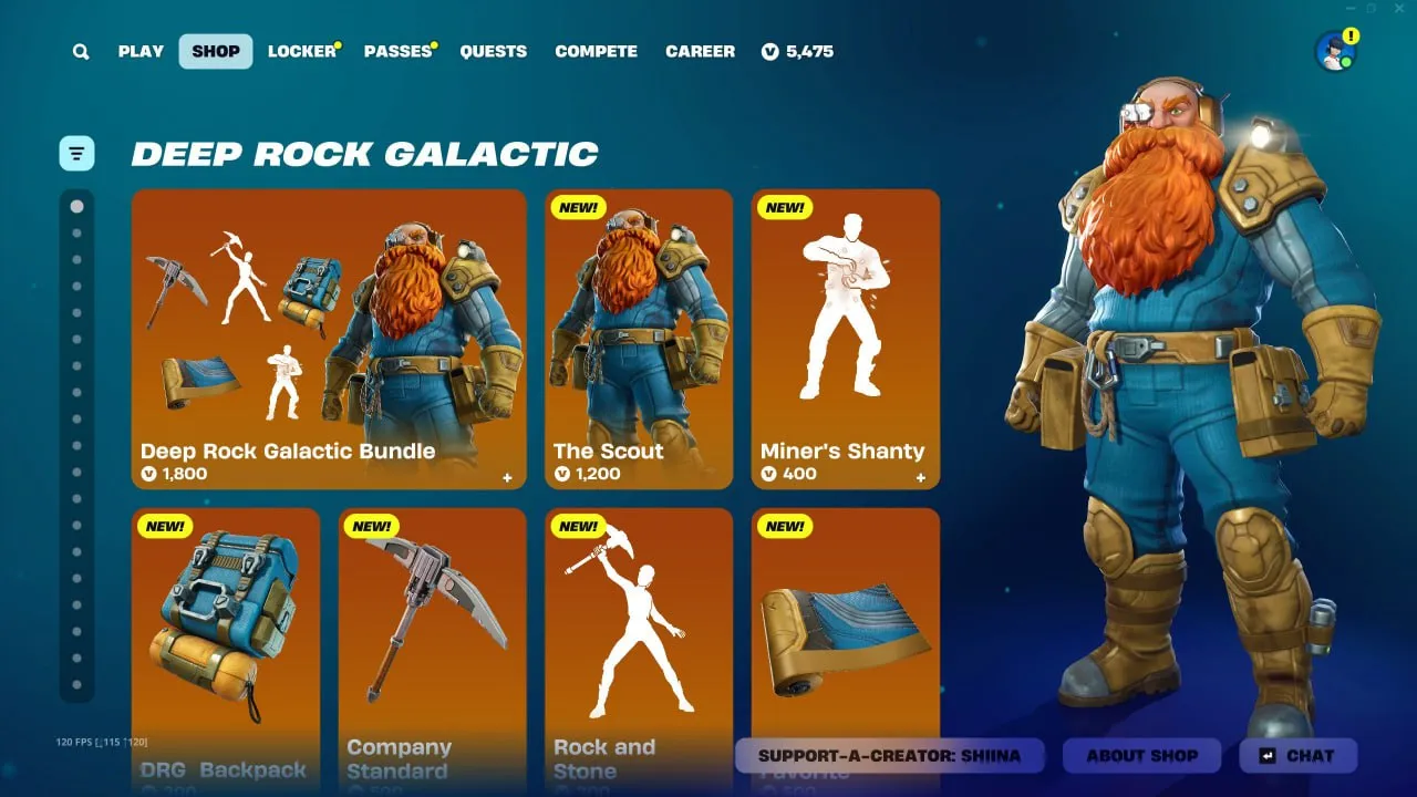 Скриншот коллаборации с Deep Rock Galactic из внутриигрового магазина Fortnite