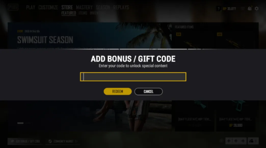 Подарочный код в PUBG