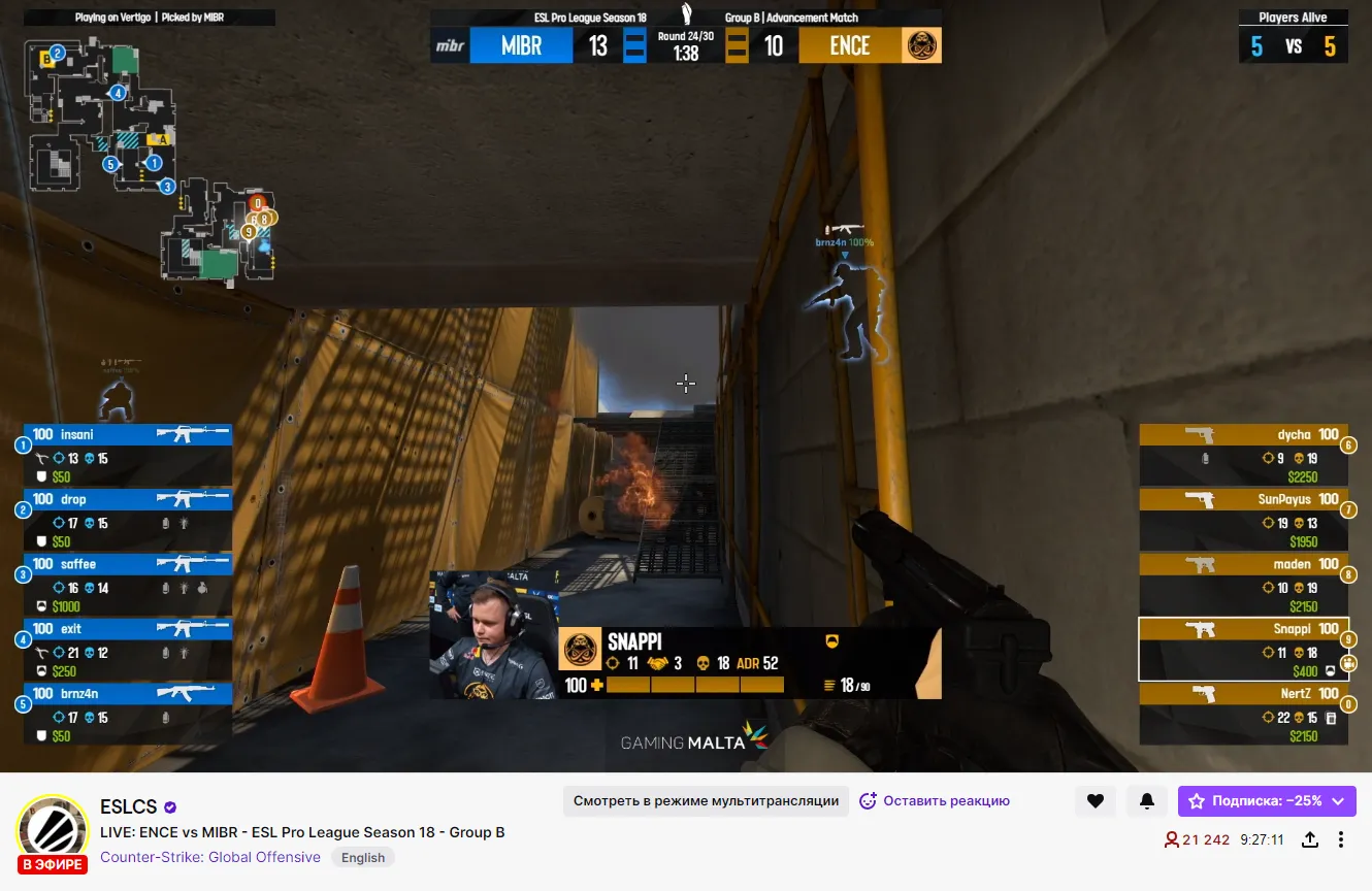 Трансляция матча между MIBR и ENCE