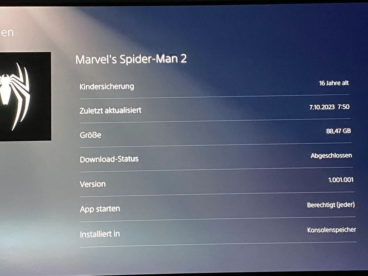 Marvel's Spider-Man 2 займёт 88,5 ГБ на PlayStation 5