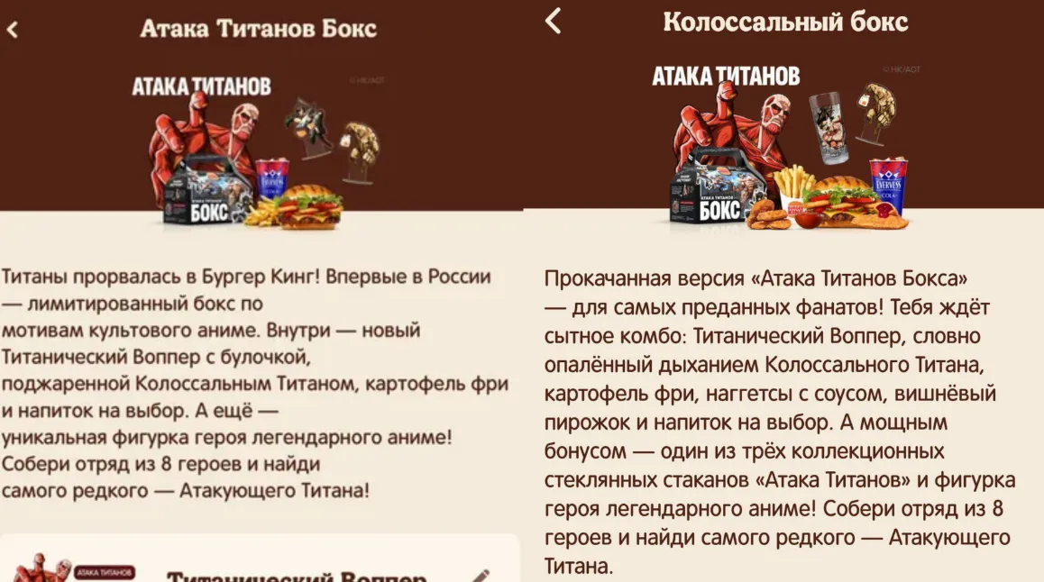 Два комбо-бокса (за 599 и за 999 рублей соответственно)