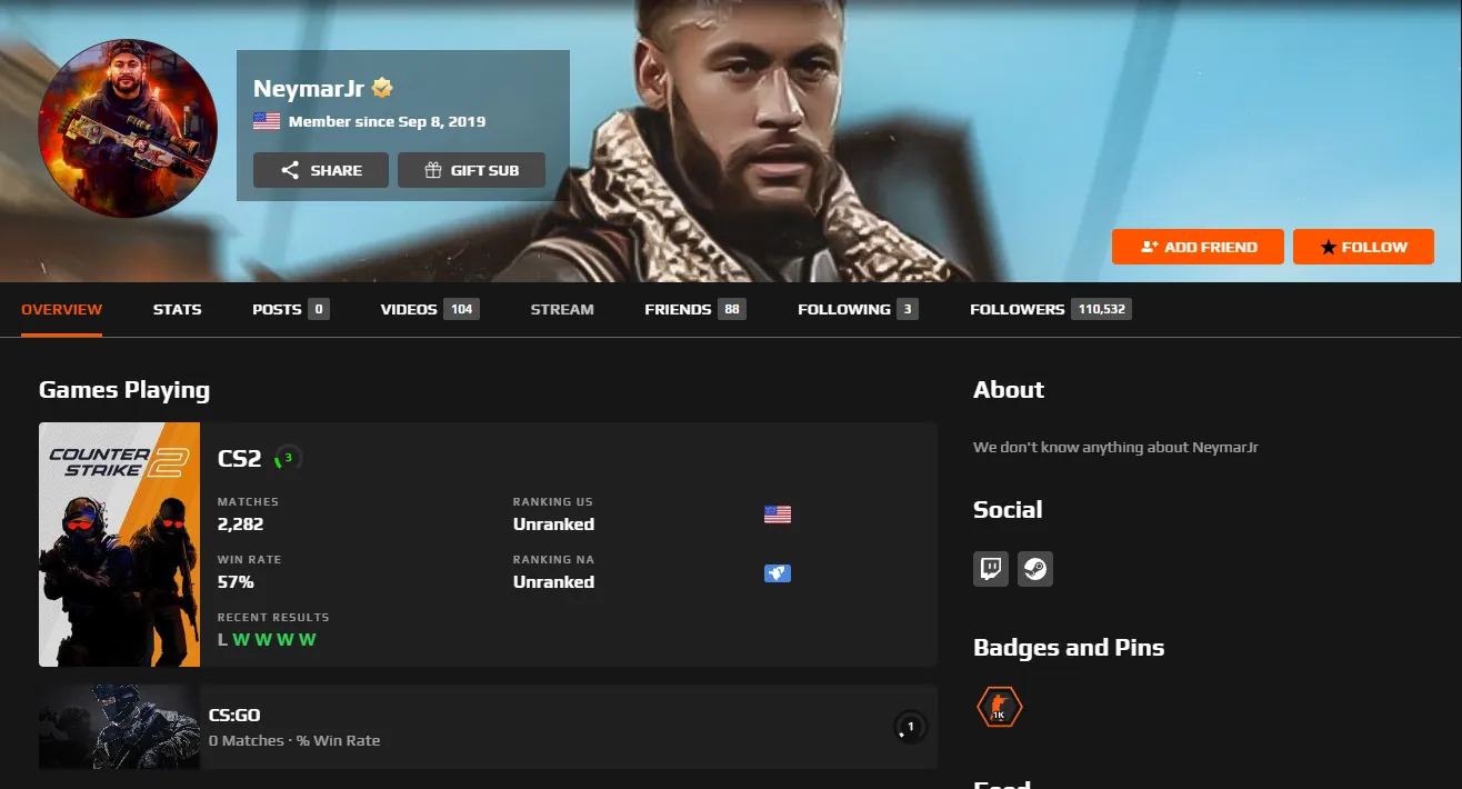 Настоящий аккаунт Неймара на faceit