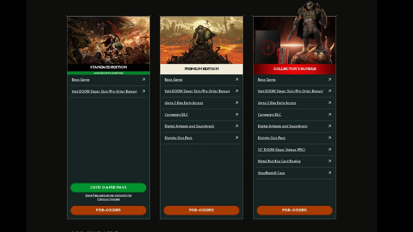 Для предзаказа ранее были доступны несколько вариаций изданий DOOM: The Dark Ages