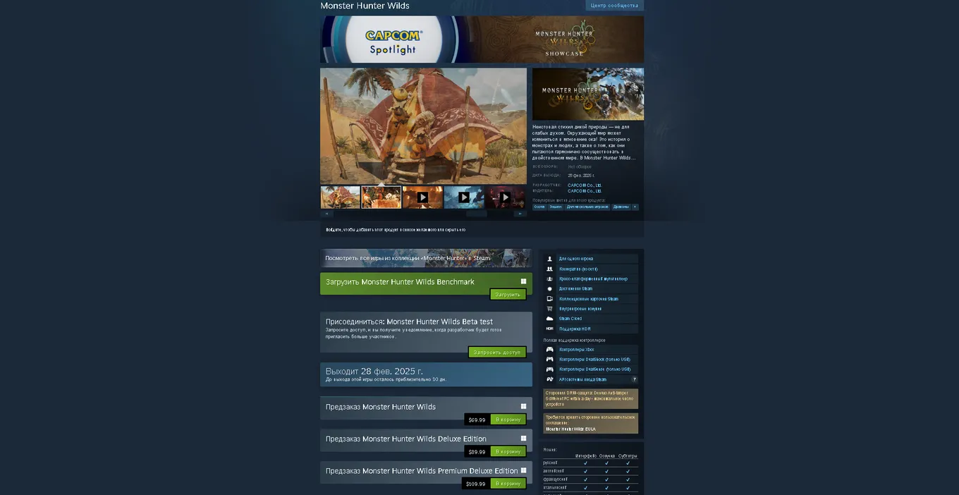 Monster Hunter Wilds доступна в «Стиме»