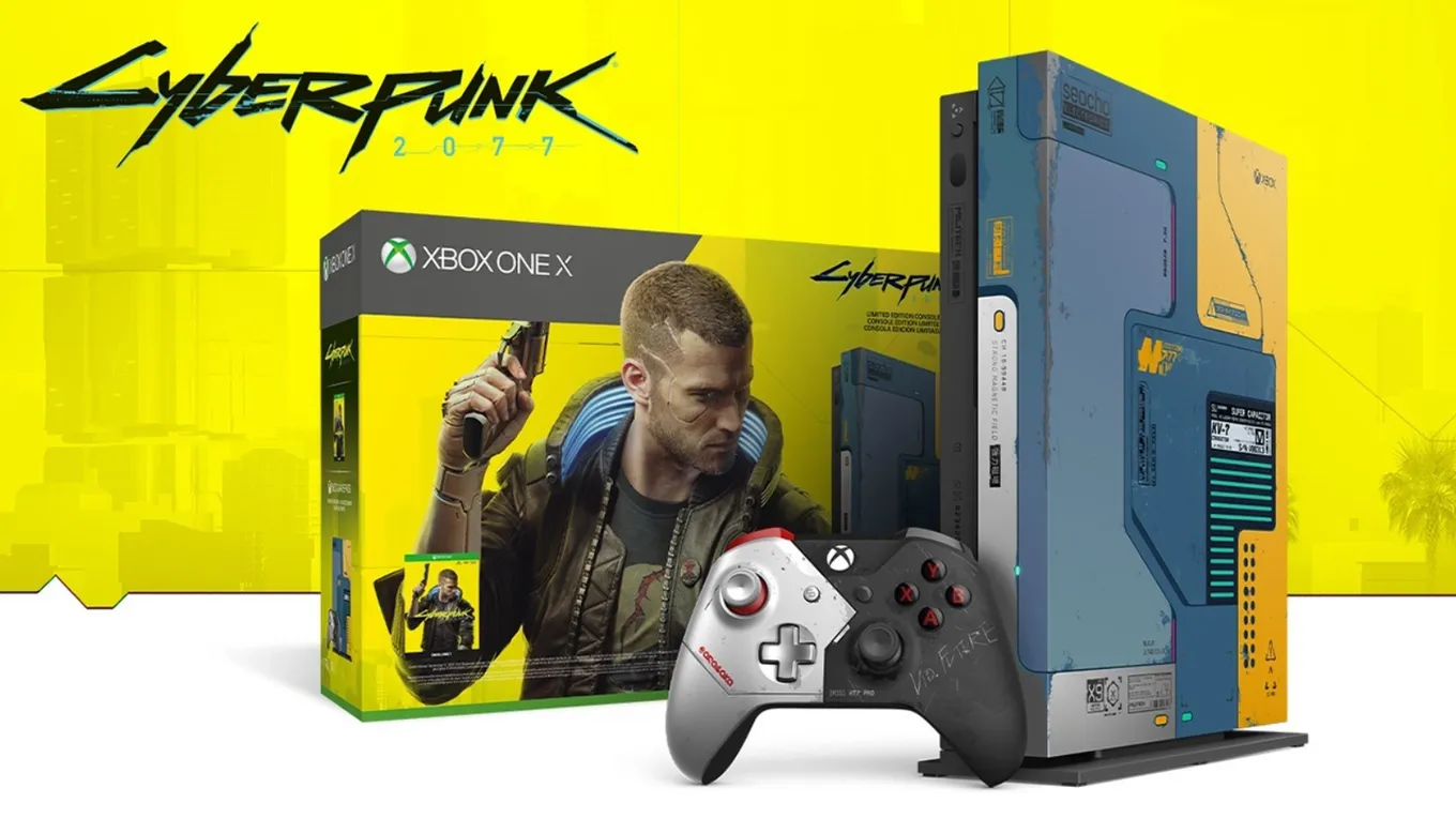 Xbox One X в стиле Cyberpunk 2077