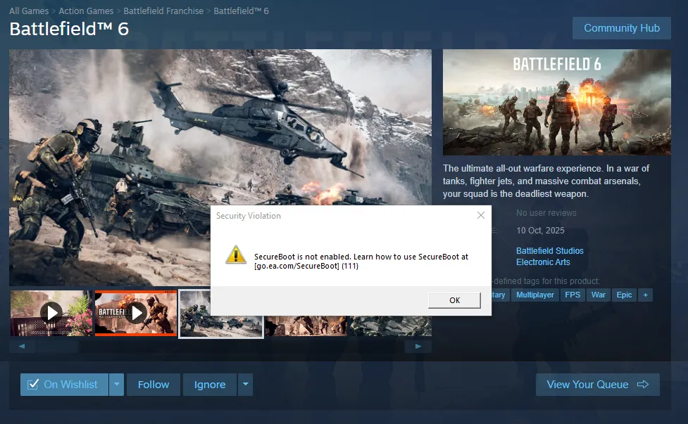 Если окно с ошибкой Secure Boot продолжает всплывать при запуске Battlefield 6, перепроверьте, все ли шаги были сделаны верно