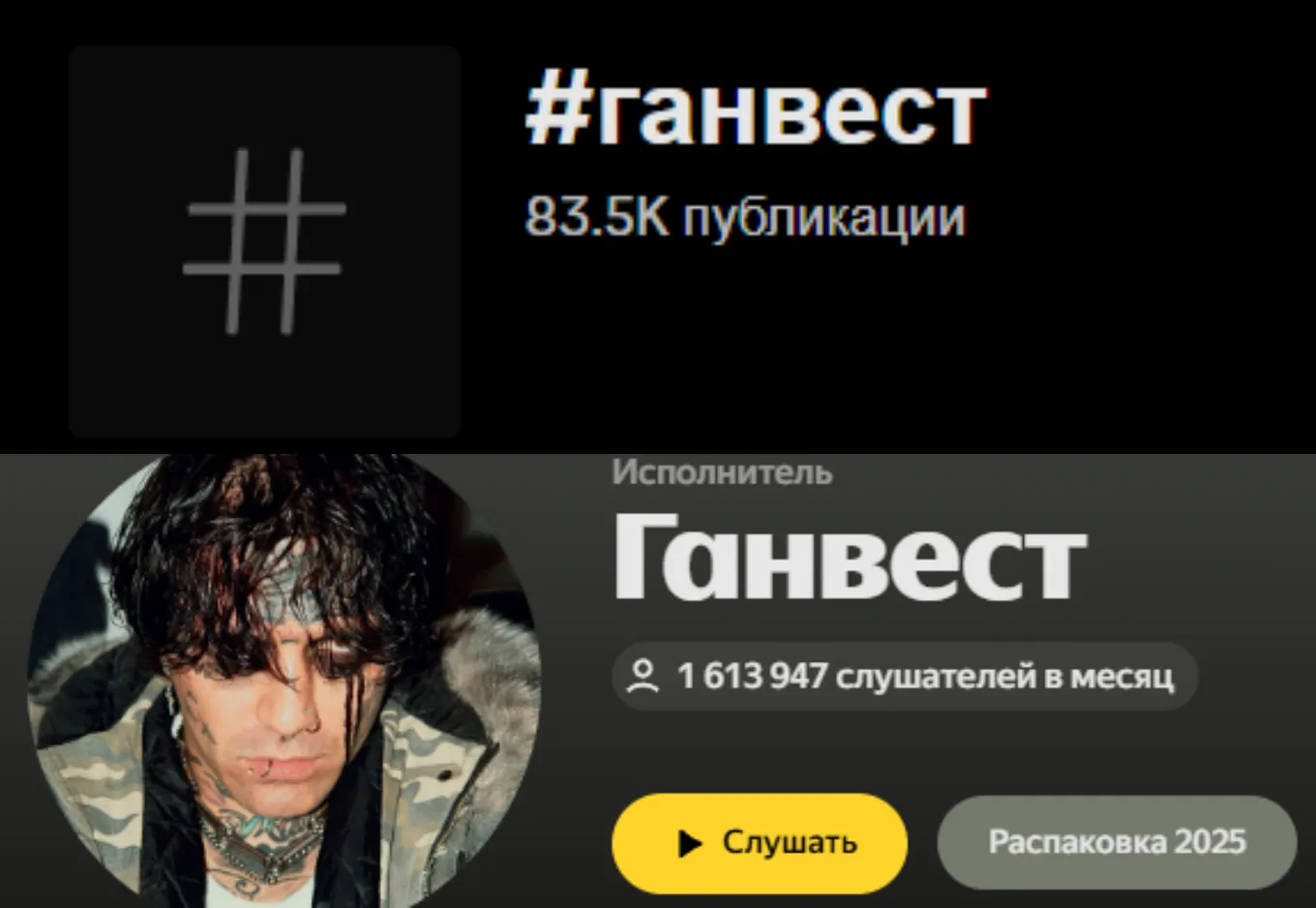 На момент публикации статьи в различных социальных сетях более 100 тысяч различных вертикальных клипов с хэштегом #ганвест, у музыканта 1,3 миллиона подписчиков в TikTok*, а также более 1,6 миллиона ежемесячных слушателей в «Яндекс Музыке»