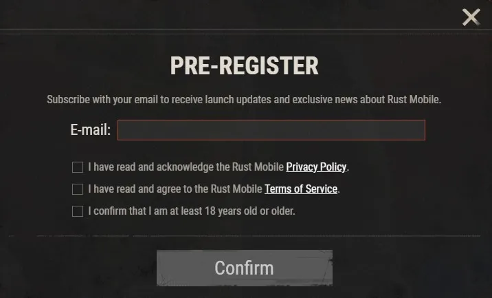 Предрегистрация RUST Mobile