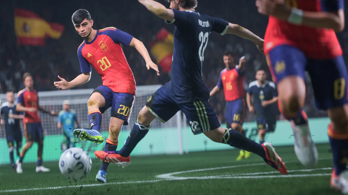 Игровой эпизод EA SPORTS FC 27 с ударом и борьбой в штрафной