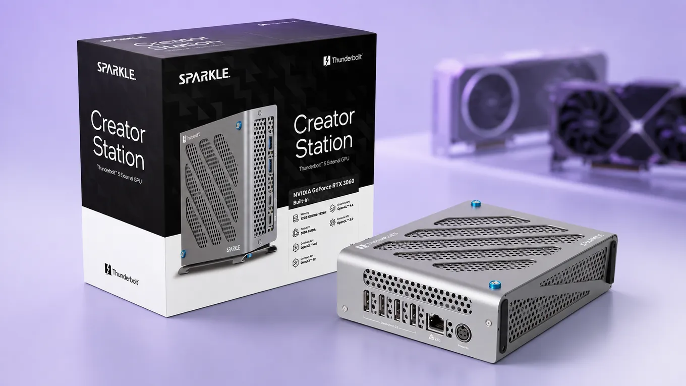 Компания SPARKLE выпустила внешнюю видеокарту Creator Station с GeForce RTX 3060 на 12 ГБ памяти