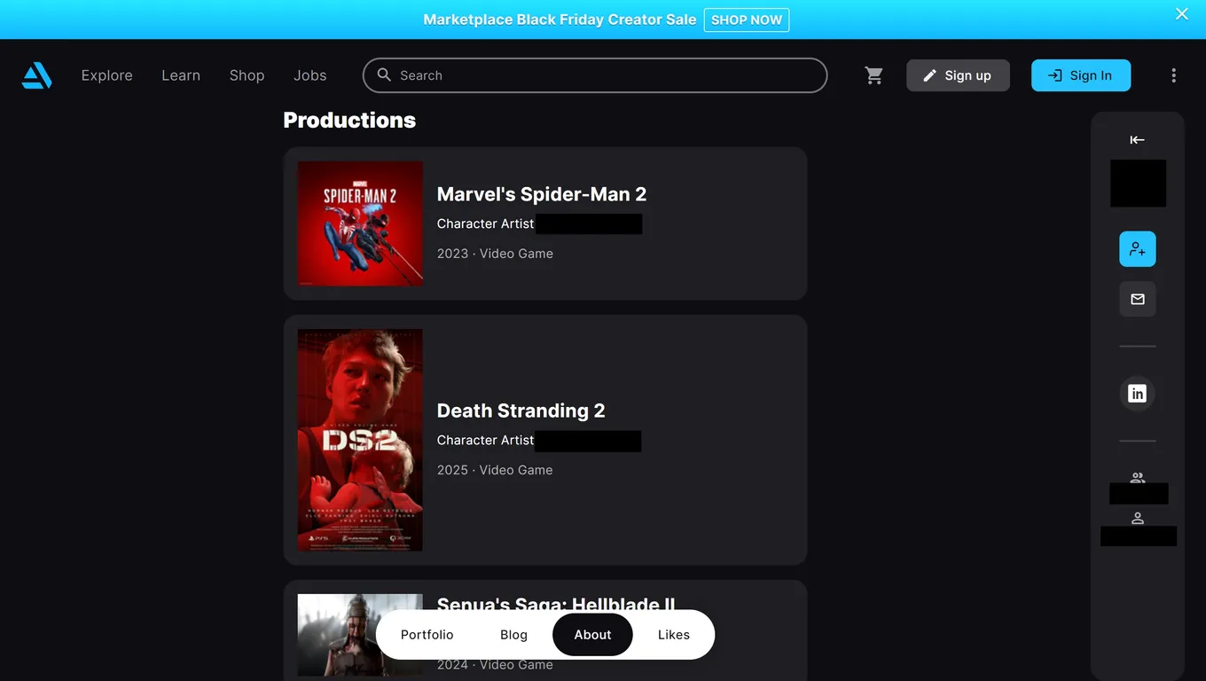 Профиль одного из художников на ArtStation