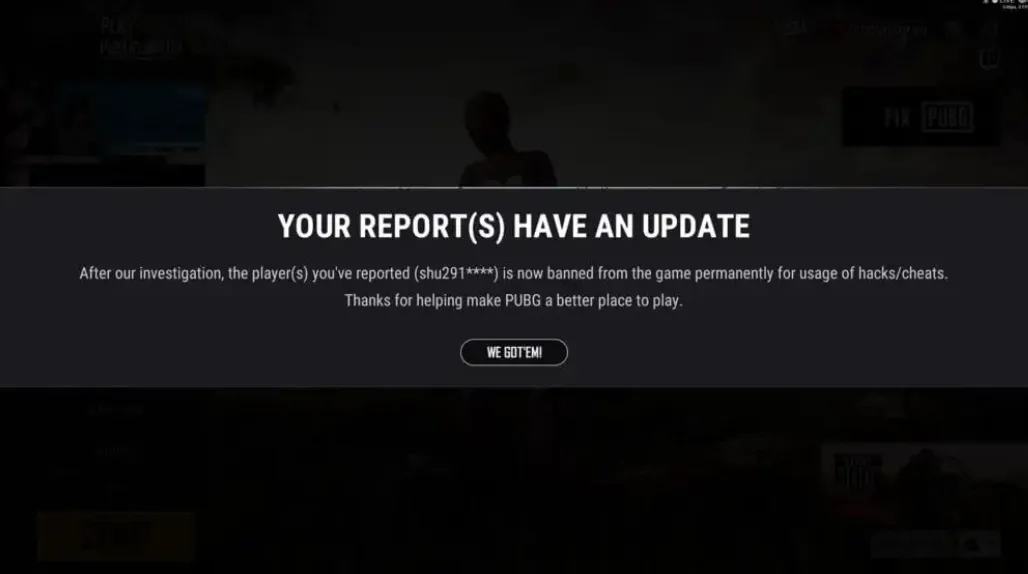 Репорт на читера в PUBG