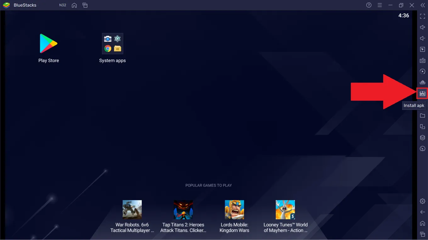 Установка APK-файлов в BlueStacks