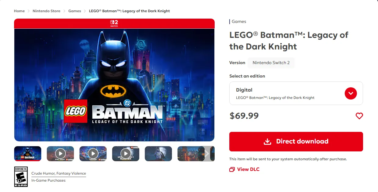 Страница игры LEGO Batman: Legacy of the Dark Knight