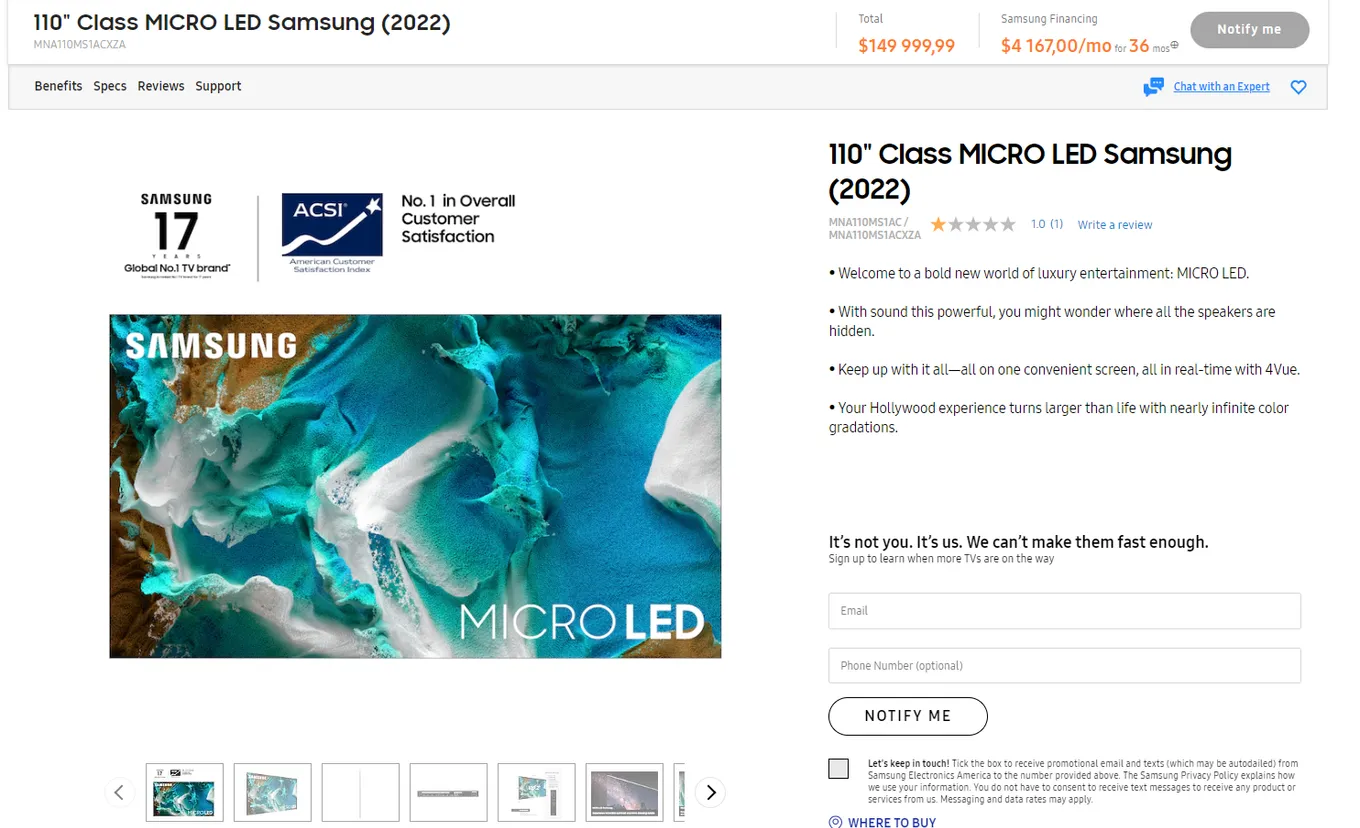 Единственный в мире MicroLED монитор от Samsung в продаже